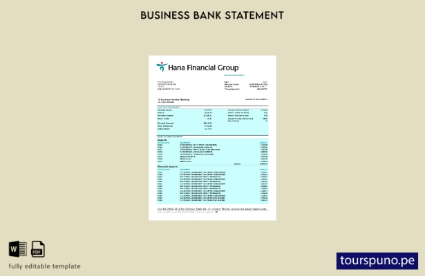 listo para imprimir Plantilla de extracto bancario firme de Hana Financial Group